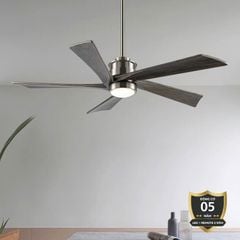 Quạt trần đèn thiết kế 5 cánh gỗ màu xám tro QT-60