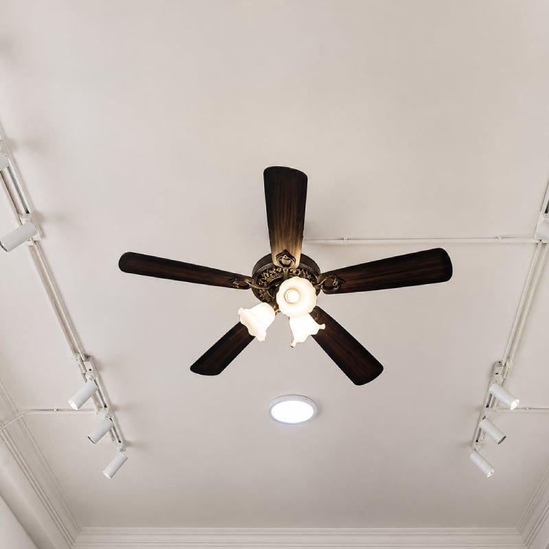 Quạt trần đèn thiết kế 5 cánh gỗ phong cách cổ điển QT-215