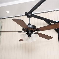 Quạt trần đèn thiết kế 5 cánh gỗ phong cách cổ điển QT-215
