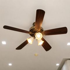 Quạt trần đèn thiết kế 5 cánh gỗ phong cách cổ điển QT-217