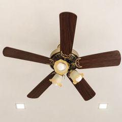Quạt trần đèn thiết kế 5 cánh gỗ phong cách cổ điển QT-217