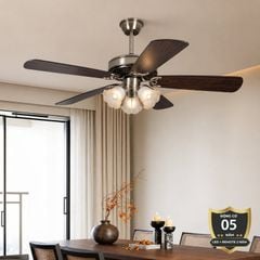 Quạt trần đèn thiết kế 5 cánh gỗ phong cách cổ điển QT-217