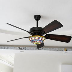 Quạt trần đèn thiết kế 5 cánh gỗ phong cách cổ điển QT-222