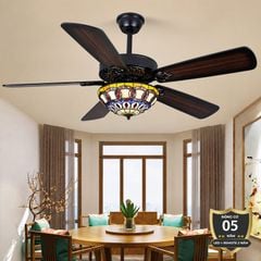 Quạt trần đèn thiết kế 5 cánh gỗ phong cách cổ điển QT-222