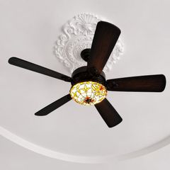 Quạt trần đèn thiết kế 5 cánh gỗ phong cách cổ điển QT-223