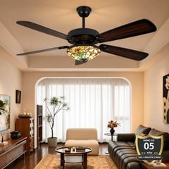 Quạt trần đèn thiết kế 5 cánh gỗ phong cách cổ điển QT-223