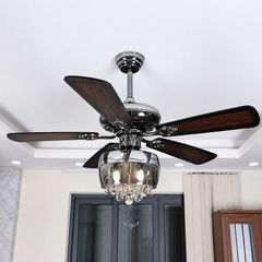 Quạt trần đèn thiết kế 5 cánh gỗ phong cách cổ điển QT-227