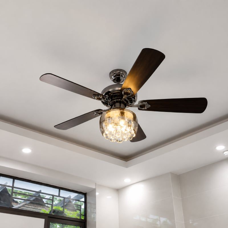 Quạt trần đèn thiết kế 5 cánh gỗ phong cách cổ điển QT-227
