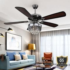 Quạt trần đèn thiết kế 5 cánh gỗ phong cách cổ điển QT-227