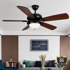 Quạt trần đèn thiết kế 5 cánh gỗ phong cách cổ điển QT-228