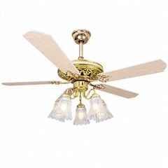 Quạt trần đèn thiết kế 5 cánh gỗ phong cách cổ điển QT-230