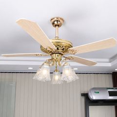 Quạt trần đèn thiết kế 5 cánh gỗ phong cách cổ điển QT-230