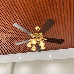 Quạt trần đèn thiết kế 5 cánh gỗ phong cách cổ điển QT-231