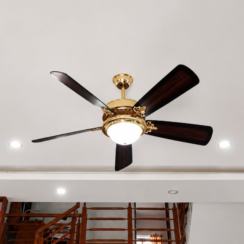 Quạt trần đèn thiết kế 5 cánh gỗ phong cách cổ điển QT-232