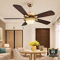 Quạt trần đèn thiết kế 5 cánh gỗ phong cách cổ điển QT-232