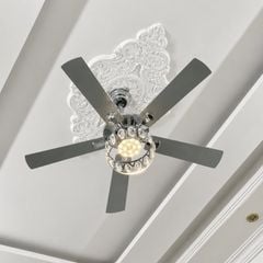 Quạt trần đèn thiết kế 5 cánh gỗ phong cách cổ điển QT-236