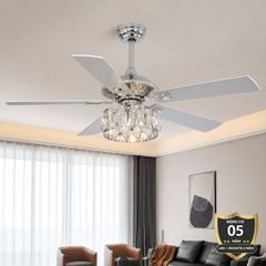 Quạt trần đèn thiết kế 5 cánh gỗ phong cách cổ điển QT-236