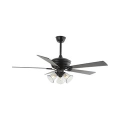 Quạt trần đèn thiết kế 5 cánh gỗ, phong cách cổ điển QT-44