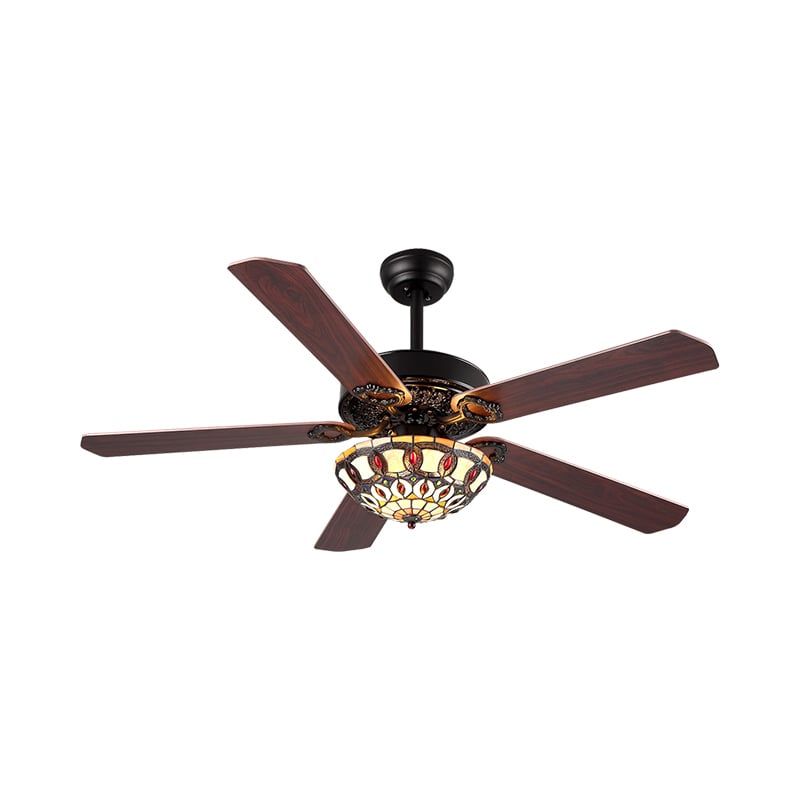 Quạt trần đèn thiết kế 5 cánh gỗ phong cách cổ điển QT-96