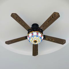 Quạt trần đèn thiết kế 5 cánh gỗ phong cách cổ điển QT-96