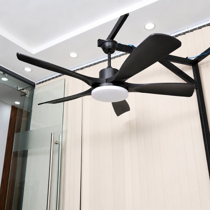 Quạt trần đèn thiết kế 5 cánh nhựa màu đen tối giản, hiện đại QT-266