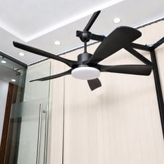 Quạt trần đèn thiết kế 5 cánh nhựa màu đen tối giản, hiện đại QT-266