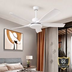 Quạt trần đèn thiết kế 5 cánh nhựa màu trắng tối giản, hiện đại QT-265