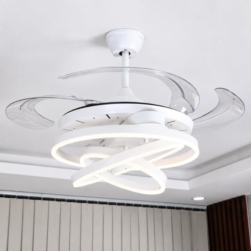 Quạt trần đèn thiết kế cánh nhựa tối giản, hiện đại QT-286