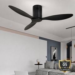 Quạt trần thiết kế 3 cánh màu đen tối giản, hiện đại QT-106