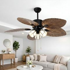 Quạt trần thiết kế 5 cánh lá cọ tích hợp đèn led nghệ thuật  QT-190