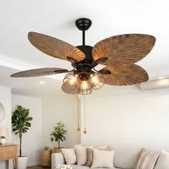 Quạt trần thiết kế 5 cánh lá cọ tích hợp đèn led nghệ thuật  QT-192