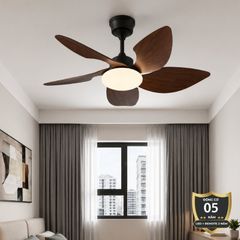 Quạt trần đèn thiết kế 5 cánh nhựa màu cacao tối giản, hiện đại QT-212