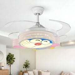 Quạt trần đèn, cánh xếp, thiết kế hiện đại hình Doremon cho phòng bé  QT-185