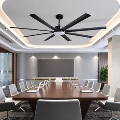 Quạt trần đèn thiết kế 8 cánh kim loại màu đen tối giản, hiện đại QT-243