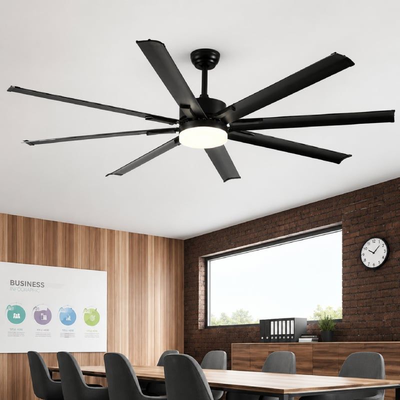 Quạt trần đèn thiết kế 8 cánh kim loại màu đen tối giản, hiện đại QT-243