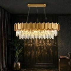 Đèn chùm phale, thiết kế thả ngang, khung kim loại si vàng đồng phối thẻ phale trắng TDC-183
