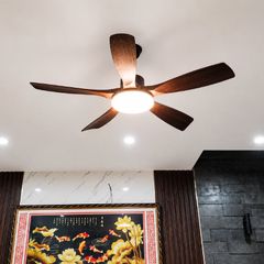 Quạt trần đèn thiết kế 5 cánh nhựa màu cacao tối giản, hiện đại QT-264