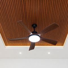 Quạt trần đèn thiết kế 5 cánh nhựa màu cacao tối giản, hiện đại QT-264
