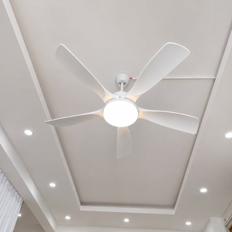 Quạt trần đèn thiết kế 5 cánh nhựa màu trắng tối giản, hiện đại QT-265
