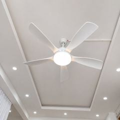 Quạt trần đèn thiết kế 5 cánh nhựa màu trắng tối giản, hiện đại QT-265
