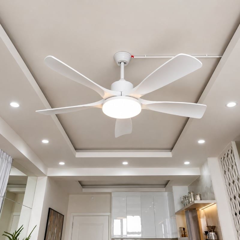 Quạt trần đèn thiết kế 5 cánh nhựa màu trắng tối giản, hiện đại QT-265