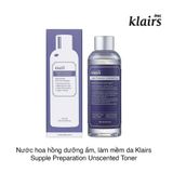 Nước hoa hồng dưỡng ẩm, làm mềm da Klairs Supple Preparation Unscented Toner 180ml (Không mùi)