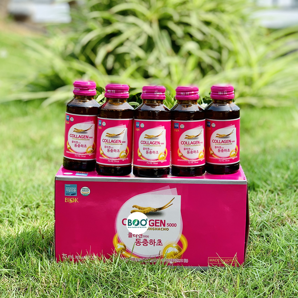 Nước uống Collagen, Đông Trùng Hạ Thảo ngừa lão hóa, tăng cường đề kháng BIOK Collagen 5000mg Dongchunghacho (75ml x 10 chai)