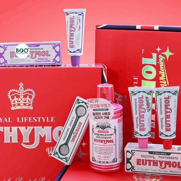 Set Kem đánh răng Euthymol (106g x 3 + 500ml + bàn chải + dụng cụ nặn kem)