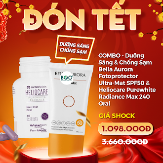 Combo Dưỡng Sáng Chống Sạm | Kem chống nắng Bella Aurora Ultra-Mat SPF50 + Viên uống trắng da Heliocare Purewhite Radiance Max