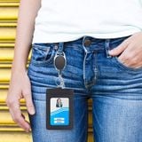 Bao da đựng thẻ nhân viên, thẻ từ, thẻ gửi xe kèm móc khóa dây rút tiện lợi