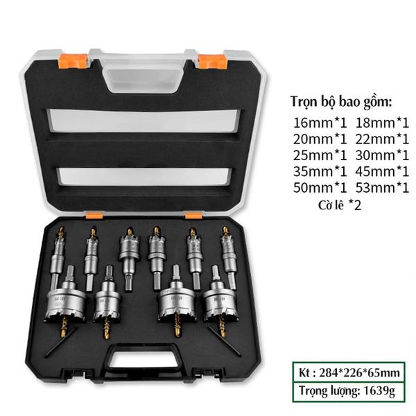 Bộ 10 mũi khoan khoét lỗ Inox hợp kim TCT cao cấp đường kính từ 16mm - 53mm