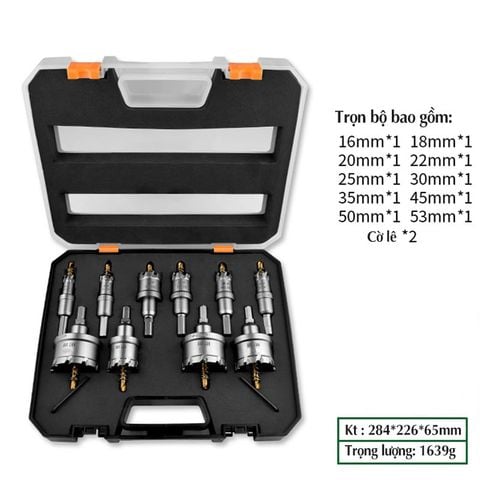 Bộ 10 mũi khoan khoét lỗ Inox hợp kim TCT cao cấp đường kính từ 16mm - 53mm