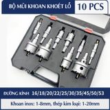Bộ 10 mũi khoan khoét lỗ Inox hợp kim TCT cao cấp đường kính từ 16mm - 53mm