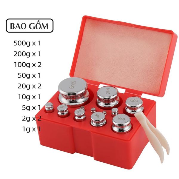 Bộ 12 quả cân định lượng tiêu chuẩn M1 từ 1g -500g V2